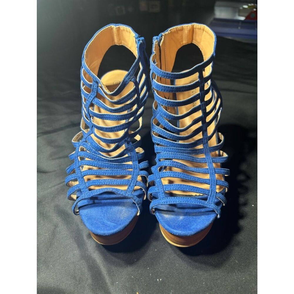 Top Moda Strappy Blue Suede Gladiator Heels - Women's Fashion Sandals EPC SIZE 8